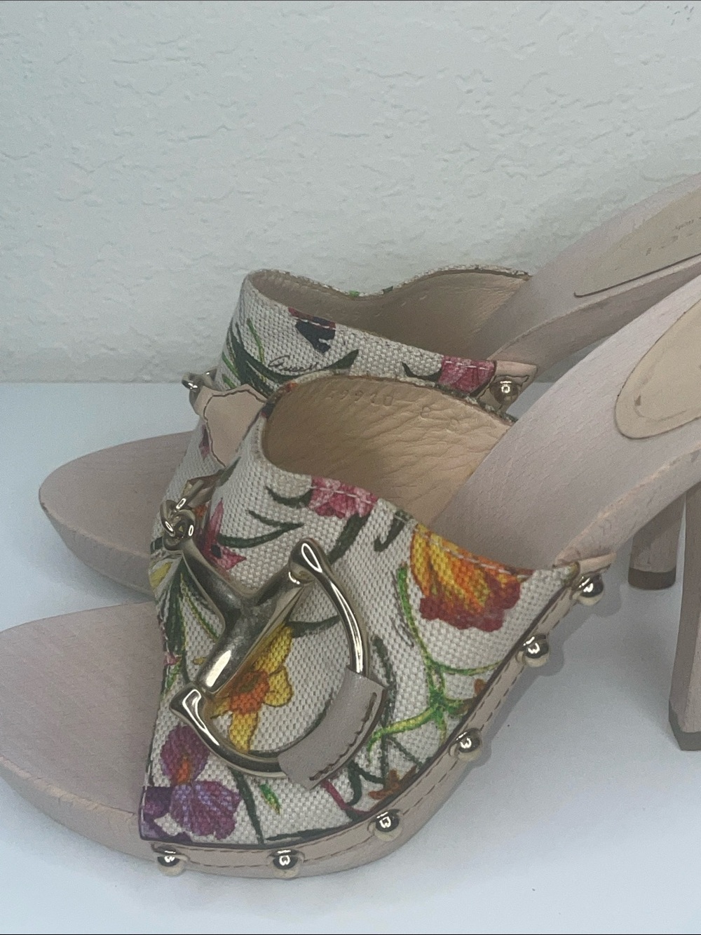 Authentic Gucci Floral canvas High Heel Mules size 8 - Picture 4 of 8